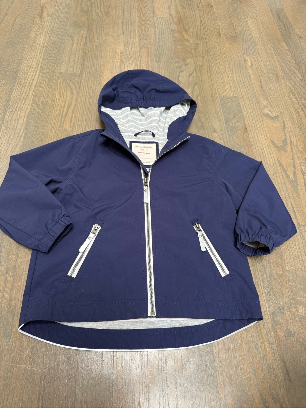 Hanna Andersson Navy Hooded Raincoat with Contrast Zippers